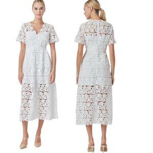 NWT Anthropologie Endless Rose Lace Short Sleeve Midi Dress White Size S
